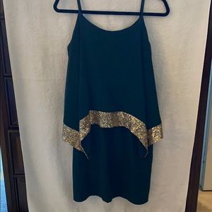 Gold sequin, green dress